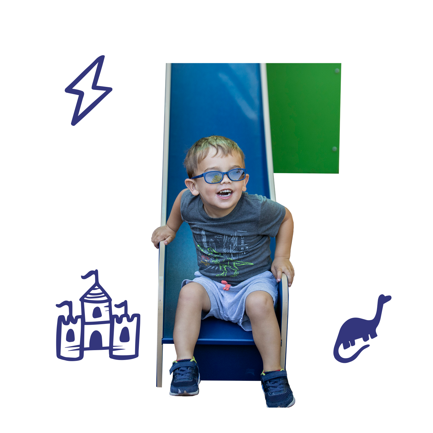 Boy with glasses on slide